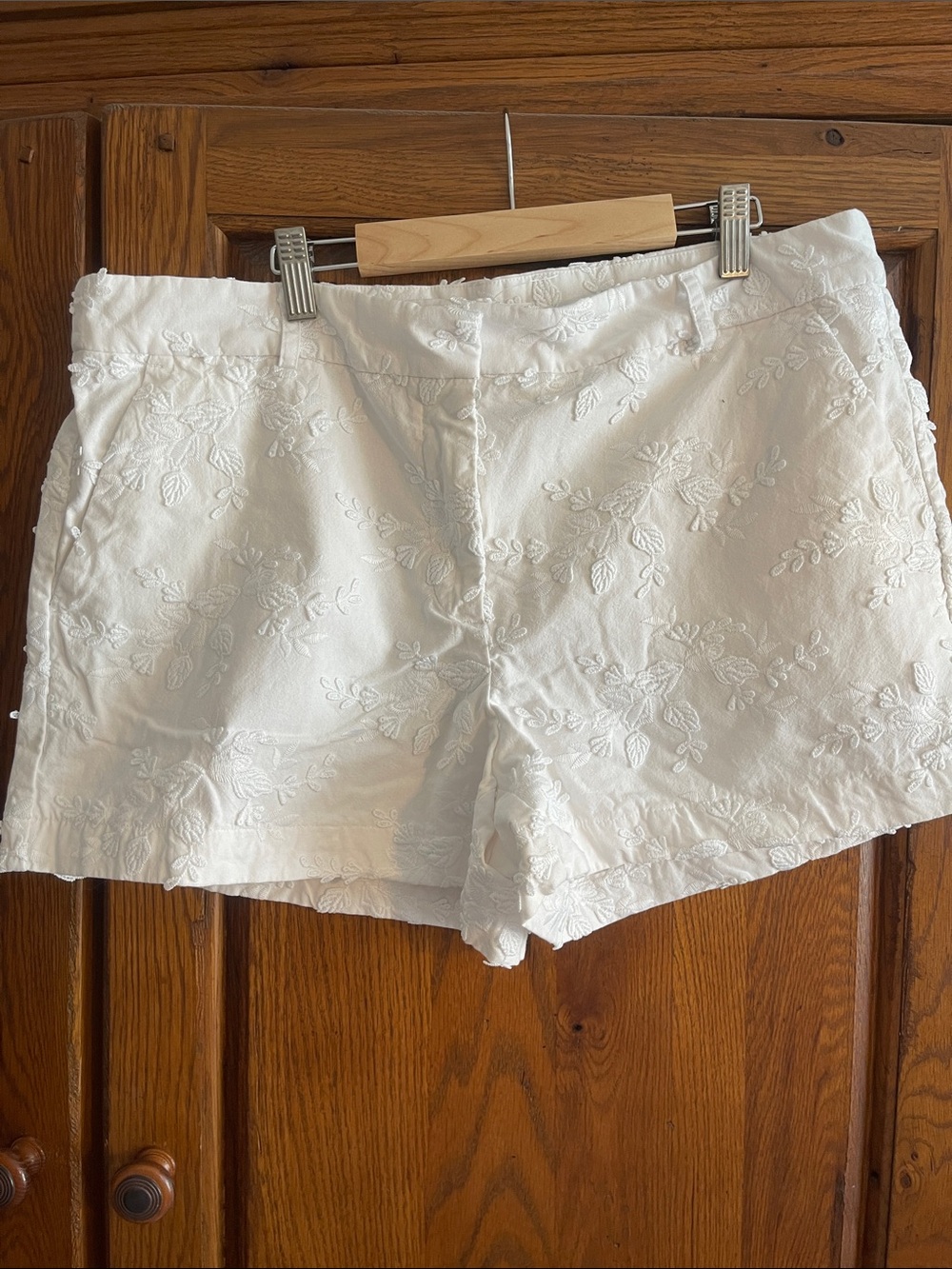 LOFT White Embroidered High-Waist Shorts